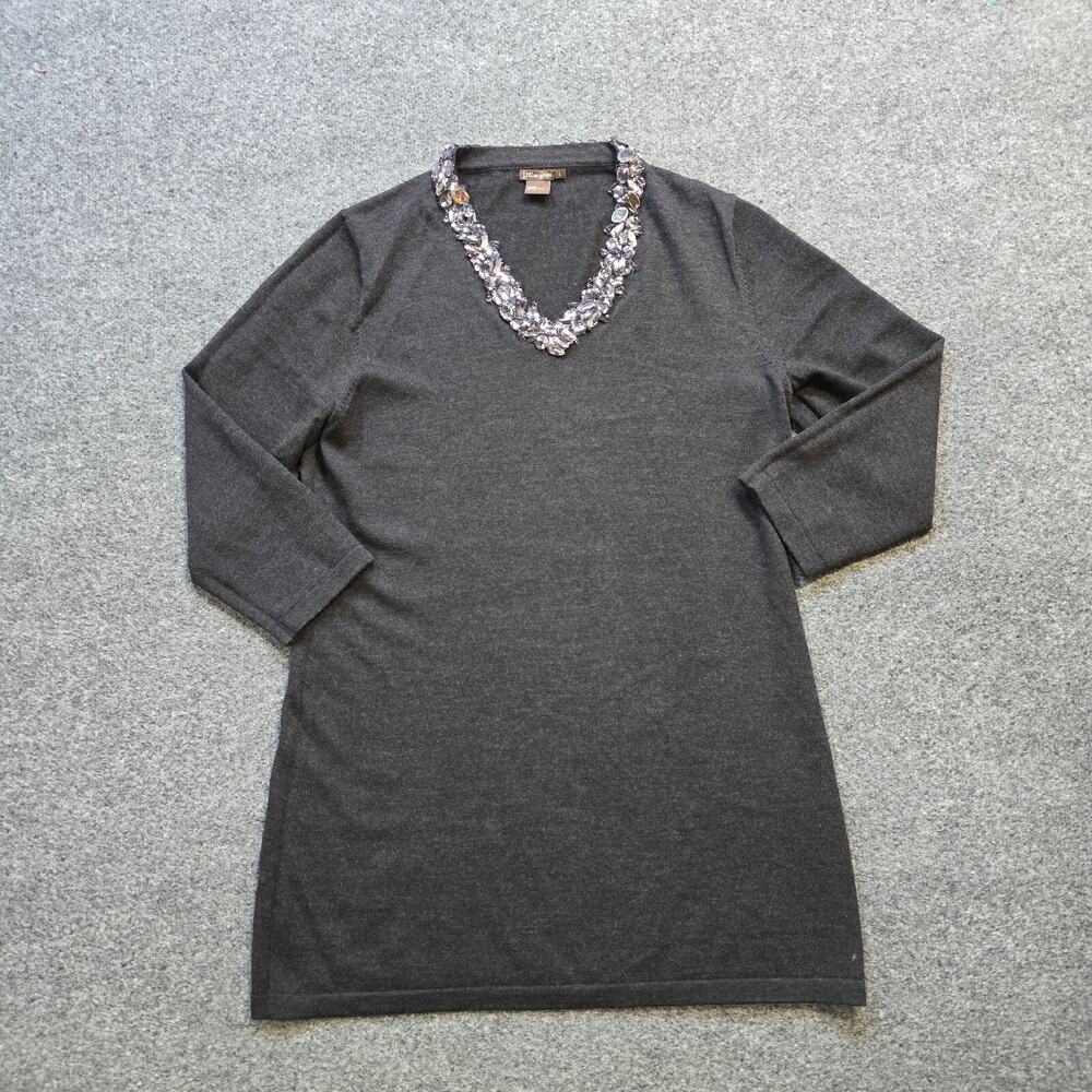 J McLaughlin Sweater Womens Size Large Gray Merino Wool Rhinestone Sparkle Tunic